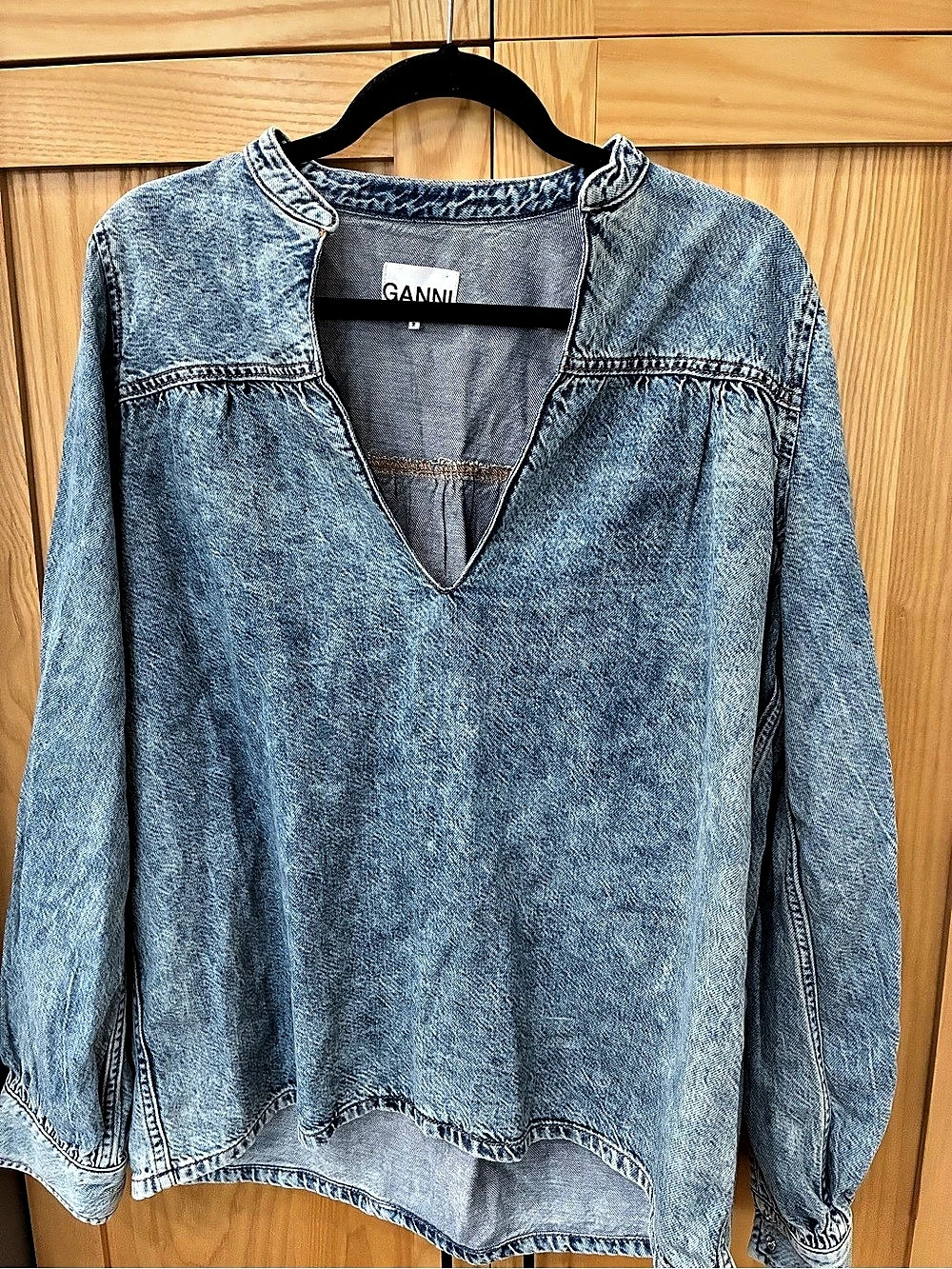 GANNI Denim Long Sleeve Blouse Blue Size 40